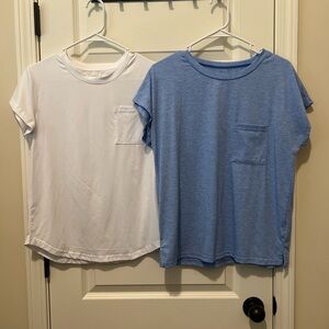 SHEIN Blue and White Casual Short Sleeve Tees